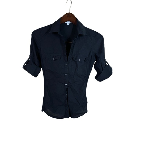 James Perse Cotton Rolled-Sleeve Button-Up V-neck Shirt Size 1 - Picture 1 of 7